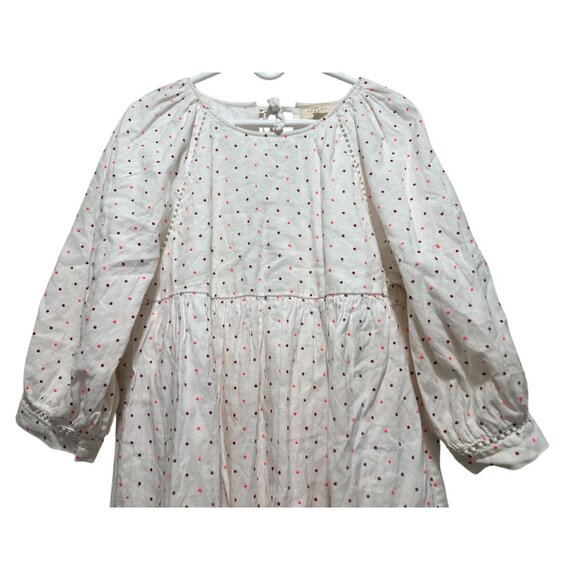 Sezane Grace Embroidery Midi Dress Large 44 Ballon Sleeves Linen Polka Dots Bows - Picture 9 of 16